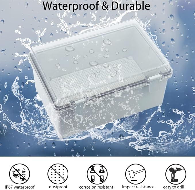 Junction Box, Hinged Clear Cover IP67 Waterproof ABS Project Box - Image 2