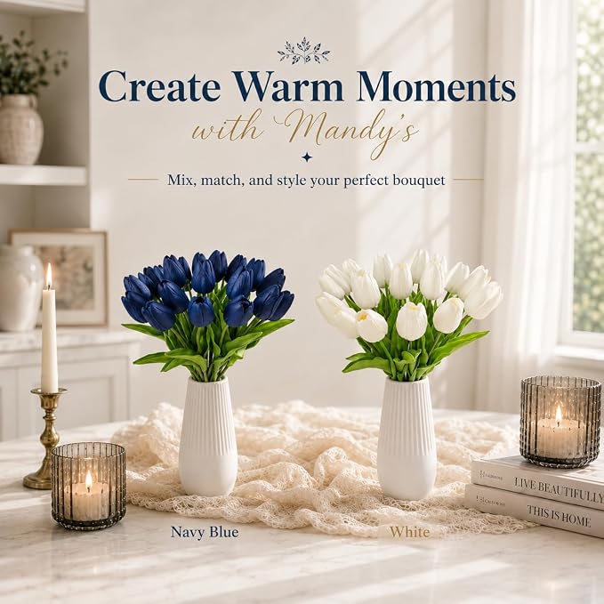 Mandy's 20pcs Artificial Navy Blue Tulips | 13.5 Inch Lifelike PU Tulips Faux - Image 9