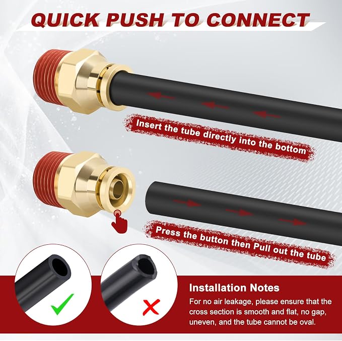 1/4" Tube x 1/4" NPT Male Straight & Elbow Brass Air Fittings Kit, 20 Straight - Image 3