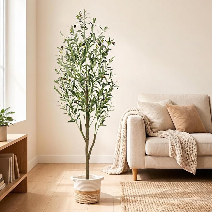 5FT Artificial Olive Tree with Basket, Realistic Wood Trunk | Indoor Faux Olive - Image 7