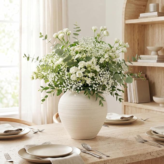 Ceramic Vase 6.7", Textured Ribbed Flower Vase - Image 3