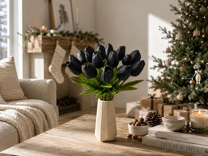 Mandy's 20pcs Artificial Black Tulips | 13.5 Inch Lifelike PU Tulips Faux - Image 7