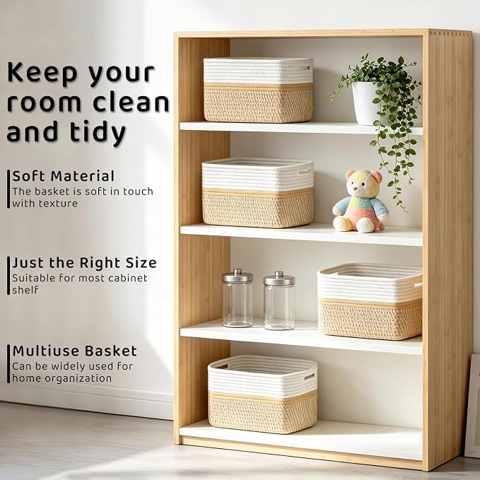4 Pack Storage Baskets for Organizing, and Clothes, Cotton Rope Basket for - Image 5