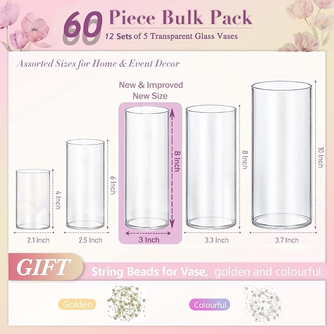 60pcs New & Improved Glass Vase Cylinder Vases - Image 2
