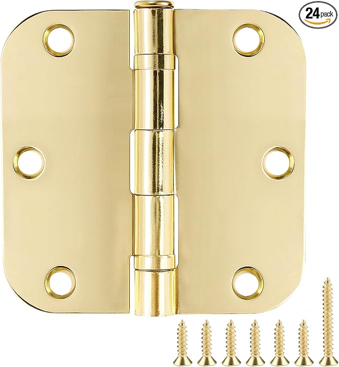 TDCHINGES Rounded Door Hinges Polished Brass 3.5 Inch 5/8" Lasting Mute | 24 by TDCHINGES