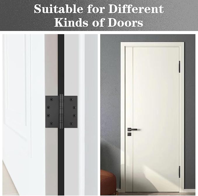 2 Pack Stainless Steel Black Door Hinges, Heavy Duty Door Hardware, 4 x 4 Inch - Image 5