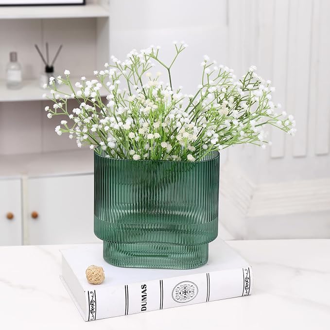 Ribbed Glass Vase, Fluted Short Vases - Image 4