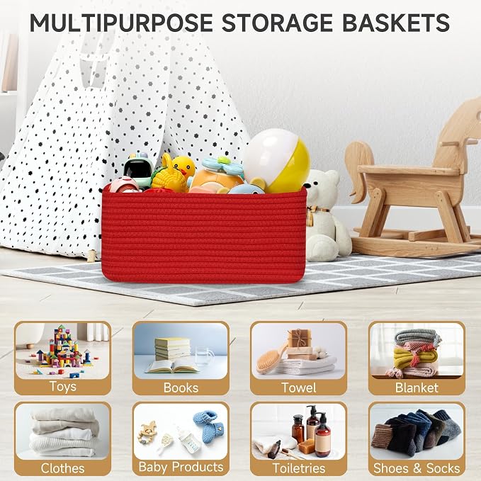 3 Pack Small Storage Baskets for Organizing, 11.8×7.8×5.1", Christmas Red | - Image 5