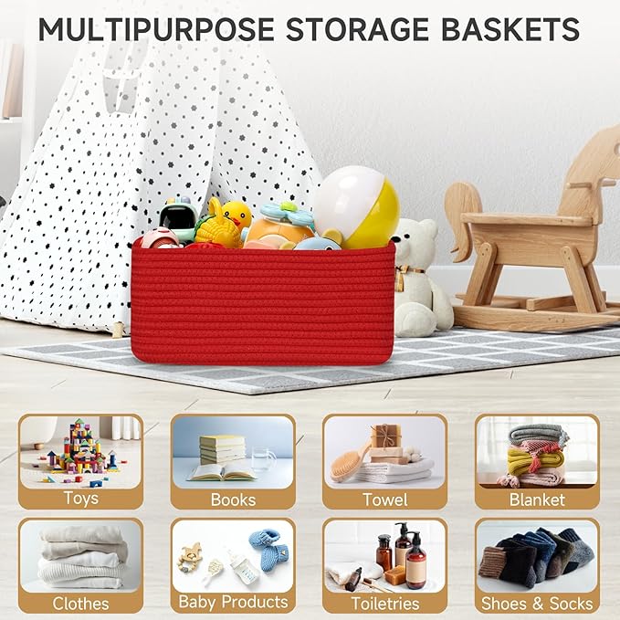 3 Pack Storage Baskets for Organizing, 13.7×9.5×6.3", Cotton Rope Basket for - Image 6