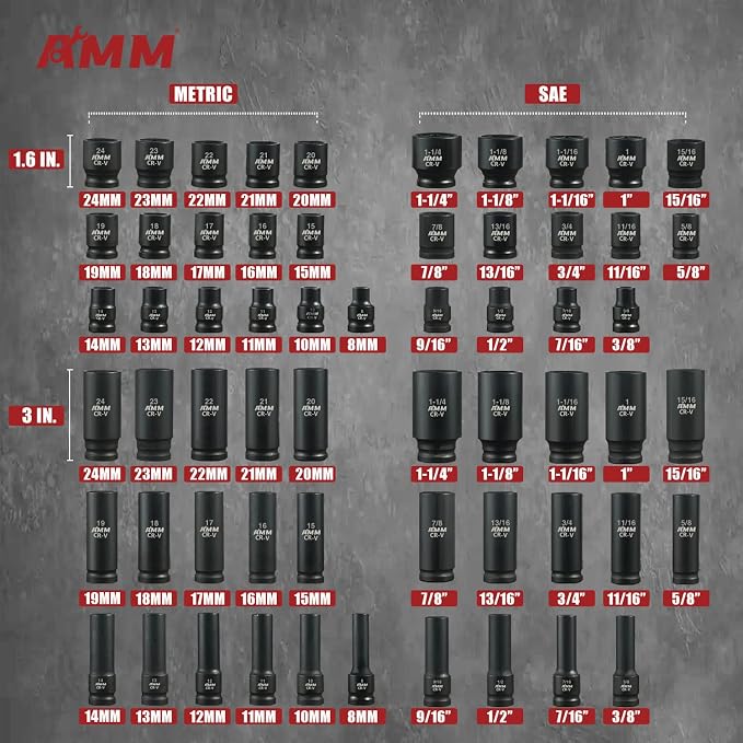 AMM 1/2-inch 66 Pieces Impact Socket Master Set, SAE & Metric from 5/16"-1-1/4" - Image 2