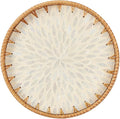 Kmelep Round Rattan Tray with Mother of Pearl Inlay, Rattan Serving Tray with by Kmelep