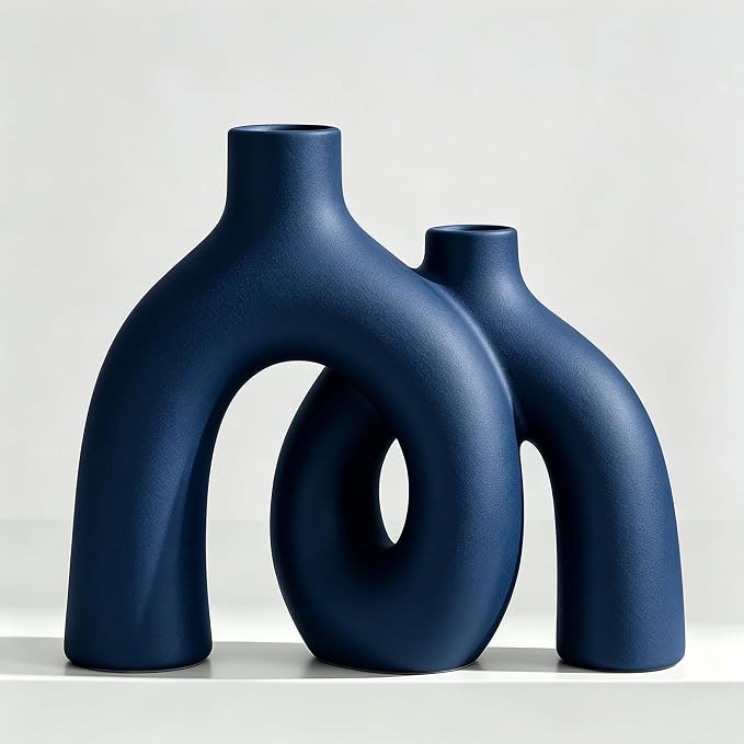 Blue Vase Set, Hug Donut Navy Ceramic Vases by Jonronboci