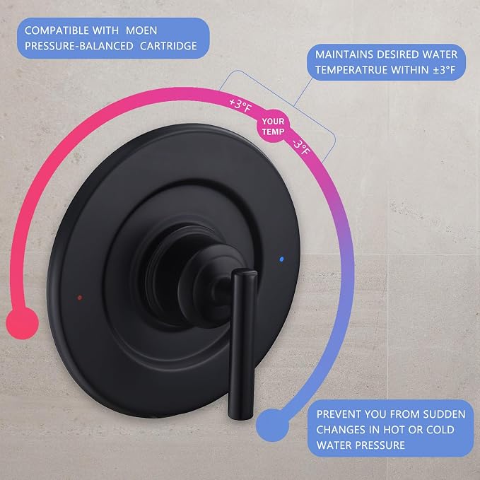 Replacement for Moen T2901BL Gibson Posi-Temp Valve Trim Kit, Matte Black | - Image 5