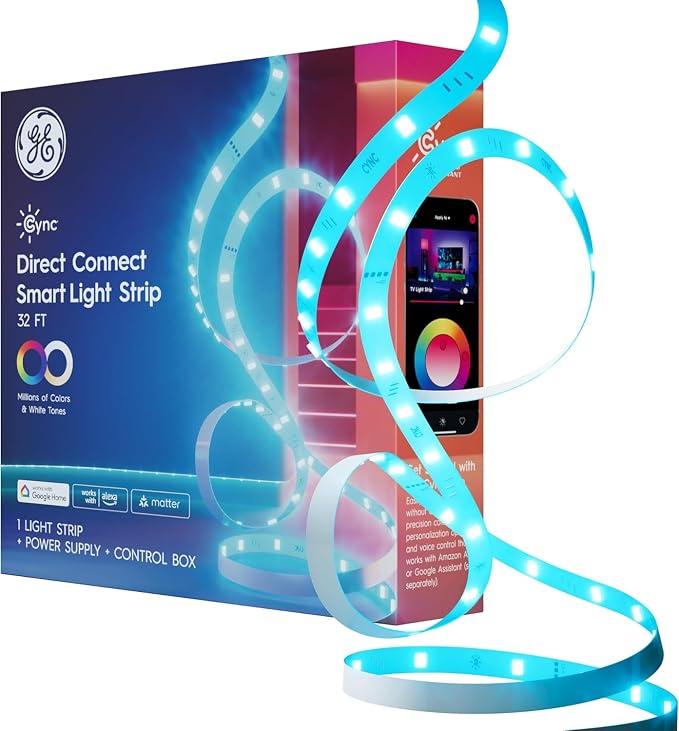 Cync GE Smart RGB LED Strip Light, Matter Compatible, 32 Feet | Color changing by CYNCSmartHome