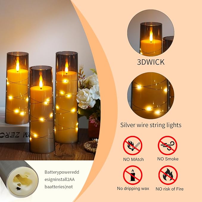 Flameless Candles, with Embedded Star String, Battery Operated Candles - Image 6