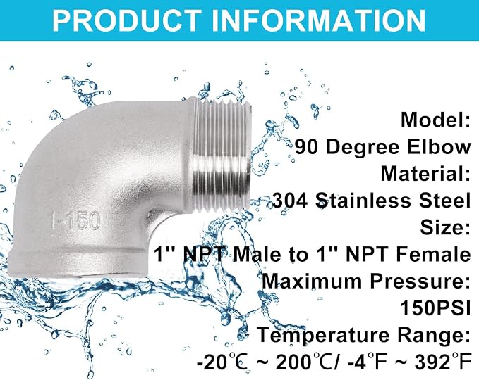 1Pcs 304 Stainless Steel 90 Degree Elbow 1" NPT Male Pipe to 1" NPT Female 304 - Image 4