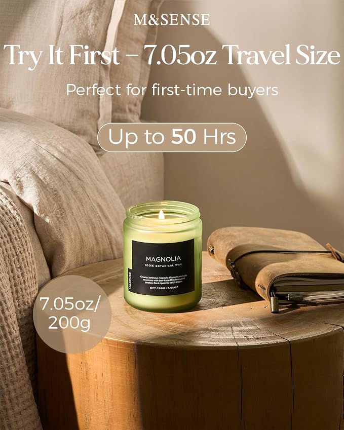M&SENSE Magnolia Jasmine Scented Candles, 7.05oz 50 Hours Natural Soy Wax | - Image 3