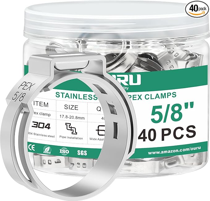 OURU 40PCS 5/8 Pex Crimp Rings, 304 Stainless Steel Pex Fittings | by OURU