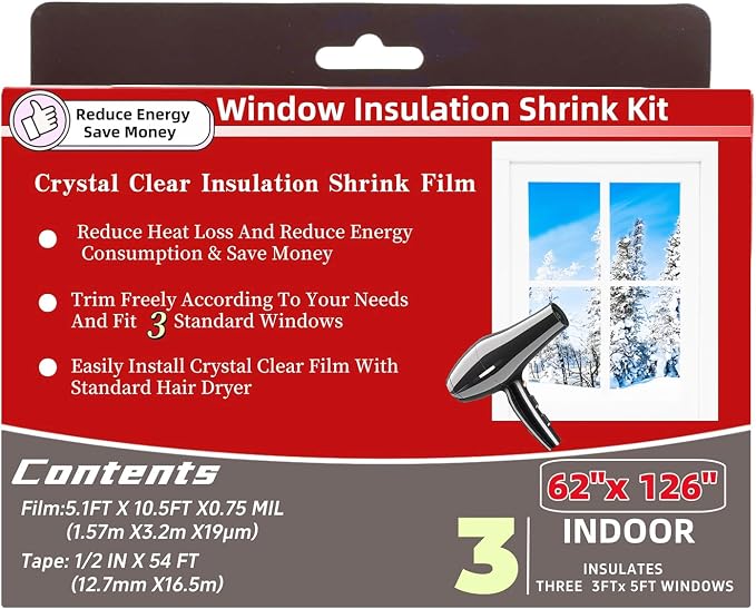 3-Window Shrink Film Window Insulation kit（62-Inch x 126-Inch） | Insulating - Image 3
