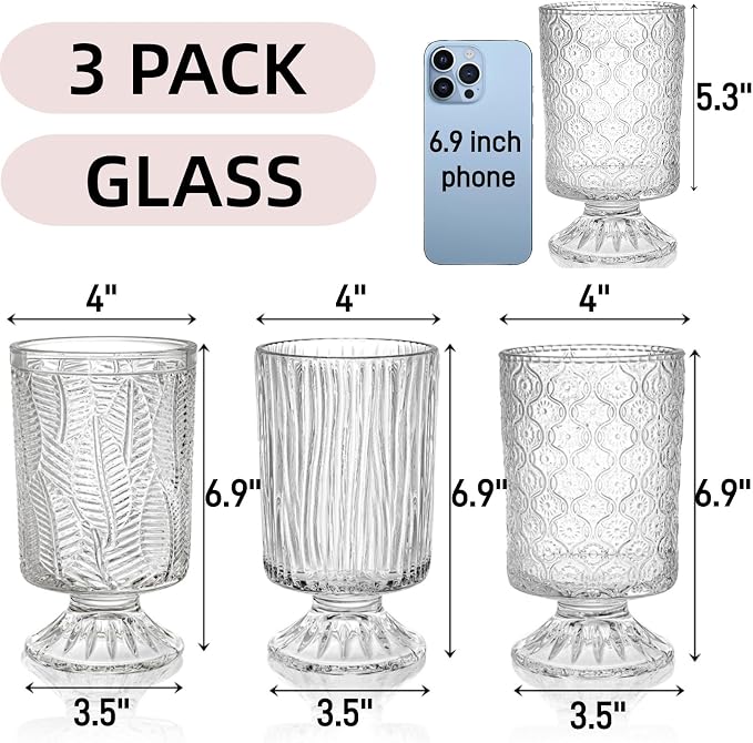 Pumtus 3 Pack Flower Vases for Centerpieces, Vintage Glass Pedestal Vase Set - Image 2