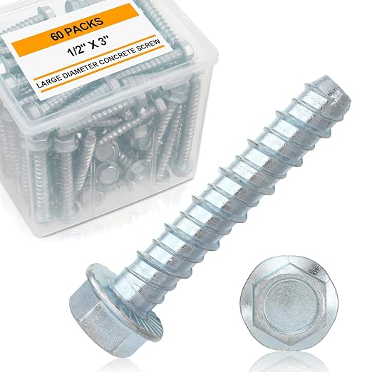 Hicarer 60 Pack 1/2 x 3 Inch Concrete Screws Galvanized by Hicarer
