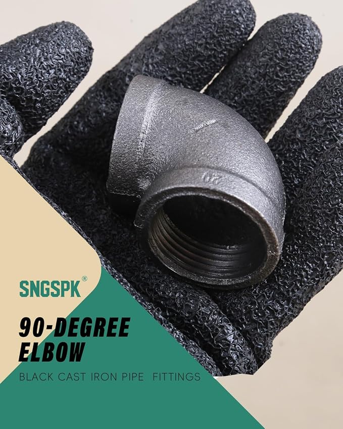 Black Cast Iron 90 Degree Elbow, Female Pipe Fitting, 1/2 Inch Size, - Image 2