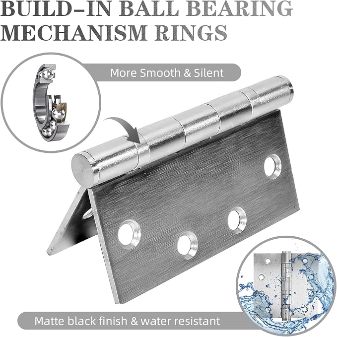 4 Pack Stainless Steel Silver Door Hinges, Heavy Duty Door Hardware, 4 x 4 Inch - Image 4
