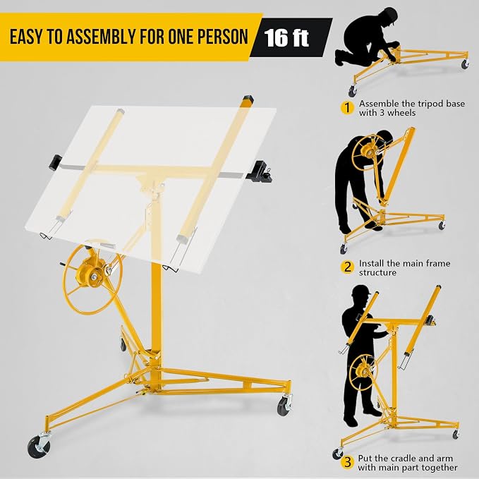 One-Person Drywall Lift Panel Hoist, 150 Lb Heavy-Duty Steel Sheetrock Jack | - Image 7