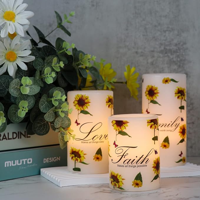 Sunflower Flameless Pillar Candles Battery Operated - Image 7