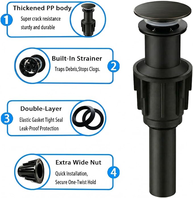 Bathroom Sink Drain Without Overflow- Oil Rubbed Bronze Pop up Drain - Image 6