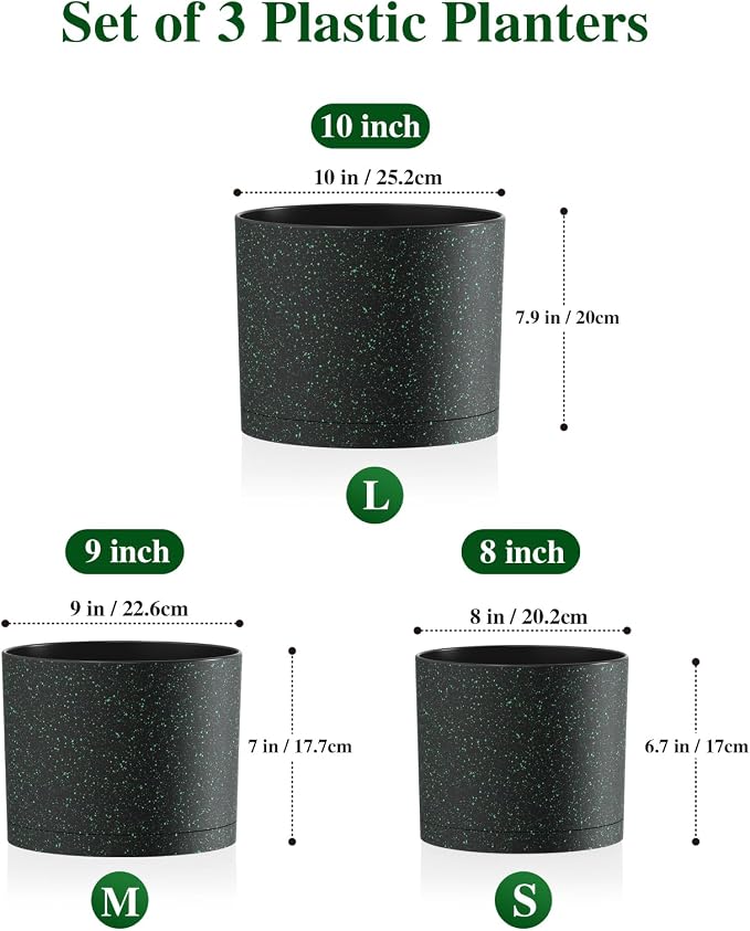 Plant Pots, 10/9/8 Inch 3 Pack Cylindrical Flower Pots - Image 2