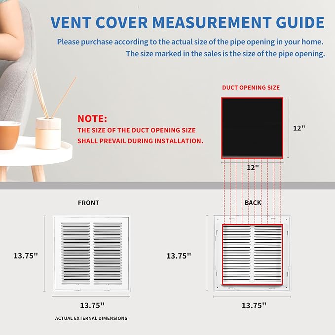 12x12 Return Air Grille, Return Air Vent Cover - Image 5