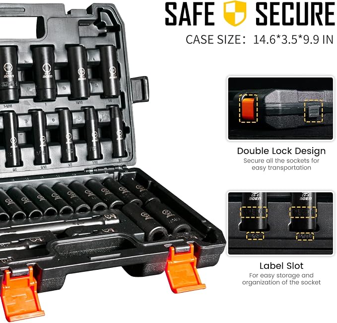 BOEN 1/2" & 3/8"Drive Deep & Shallow Impact Socket Set, 64 Piece Socket Set SAE - Image 4