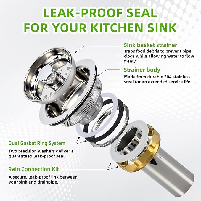 3 In 1 Kitchen Sink Drain Assembly, Stainless Steel Basket Strainer, 3-1/2 Inch - Image 5