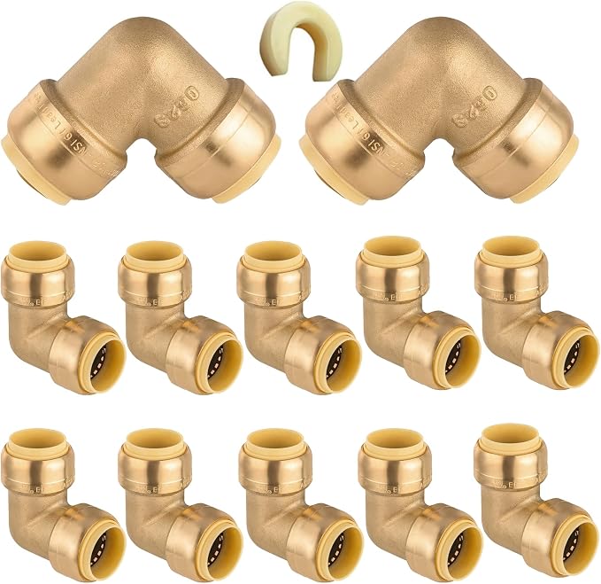 12PC HeSun 3/4" x 3/4" Push-fit 90 Degree Elbow | Brass Push-to-Connect by HeSun