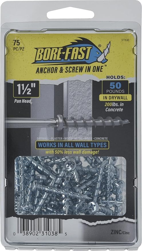 Hillman Borefast Drywall Screw Anchors, 75 Pieces, Phillips pan head - Image 6