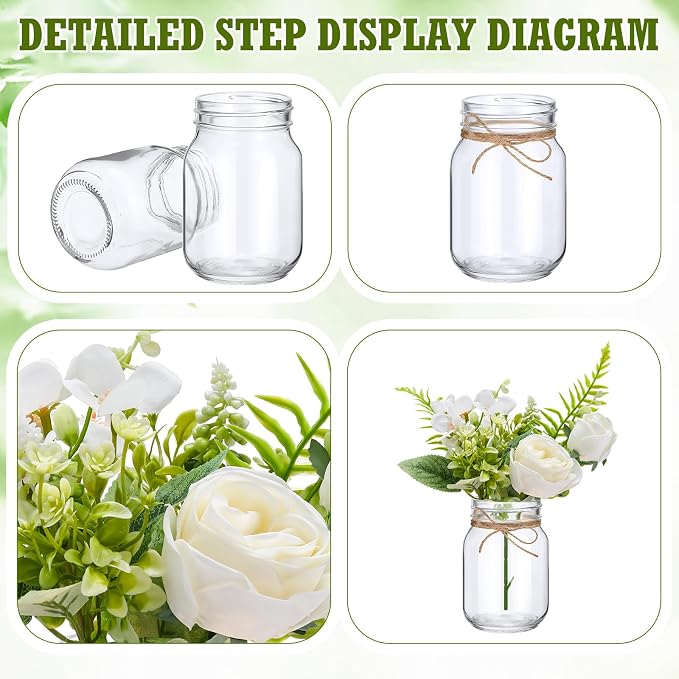 XunYee 10 Set Mason Jars for Centerpieces, Rose | Mason Jar Flower Vases - Image 3
