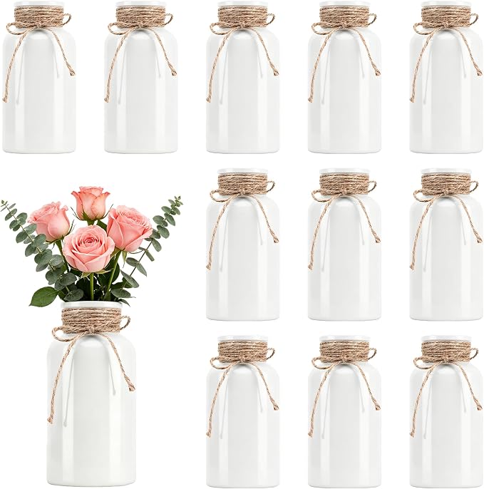 12 Pack Mason Jar Vases for Centerpieces, Wide Mouth Mason Jars by LEYIQU