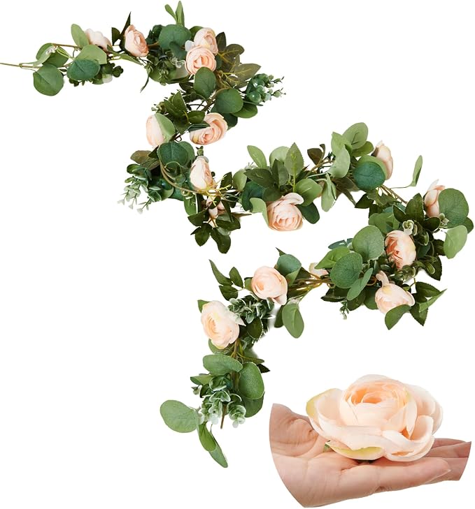 Artificial Flower Garland 2pcs 5.4ft Rose Vine Decor, Champagne Flower | - Image 9