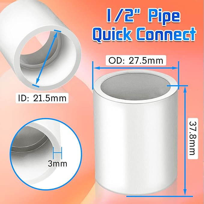 10Pcs White 1/2 inch PVC Coupling, Socket x Socket, Furniture Build Grade Sch40 - Image 3