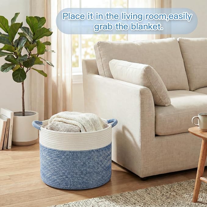 Artfeel 40L Large Cotton Rope Basket, Decorative Woven Blanket Storage - Image 2