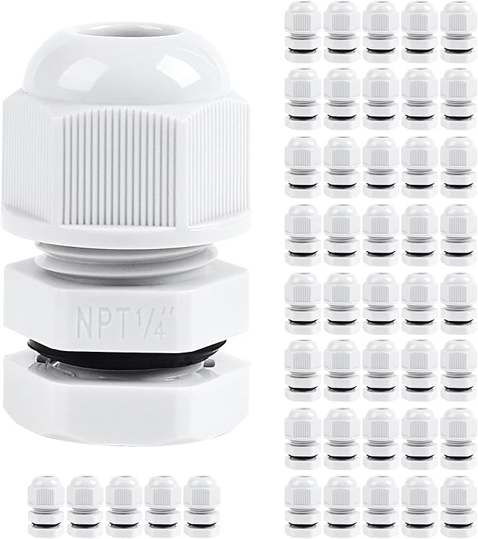 XHF 45 Pcs 1/4 Inch IP68 Strain Relief Nylon Cord Grip NPT Cable Glands by XHF