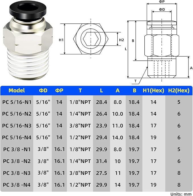 TAILONZ PNEUMATIC Elbow and Straight Combination 5/16 Inch Tube OD x 3/8 Inch - Image 2