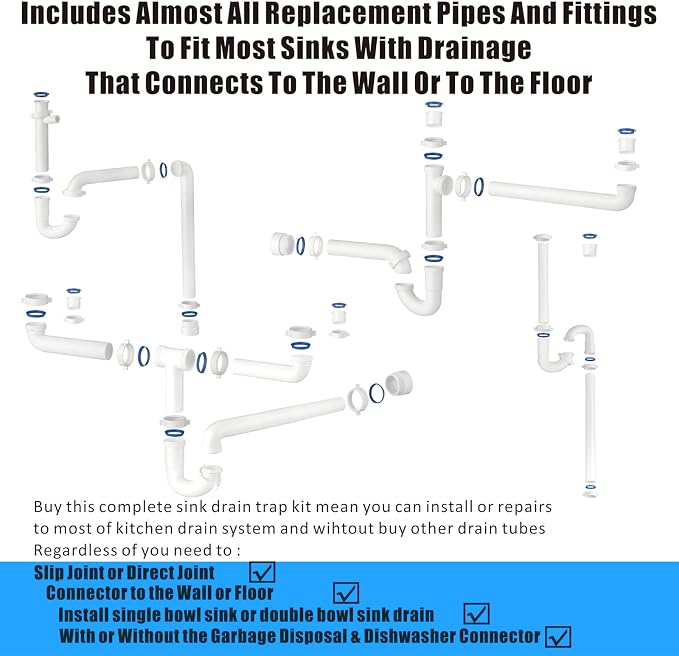 eflyefly 1-1/2 inch Kitchen Sink Drain Kit Include All Necessary Component - Image 2