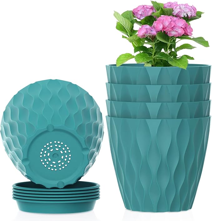 Meowell 6 inch Flower Pots, 5 Pack Plant Pots by Meowell