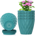 Meowell 4 inch Small Plastic Nursery Pots, 5 Pack Water Ripples Flower Pots by Meowell