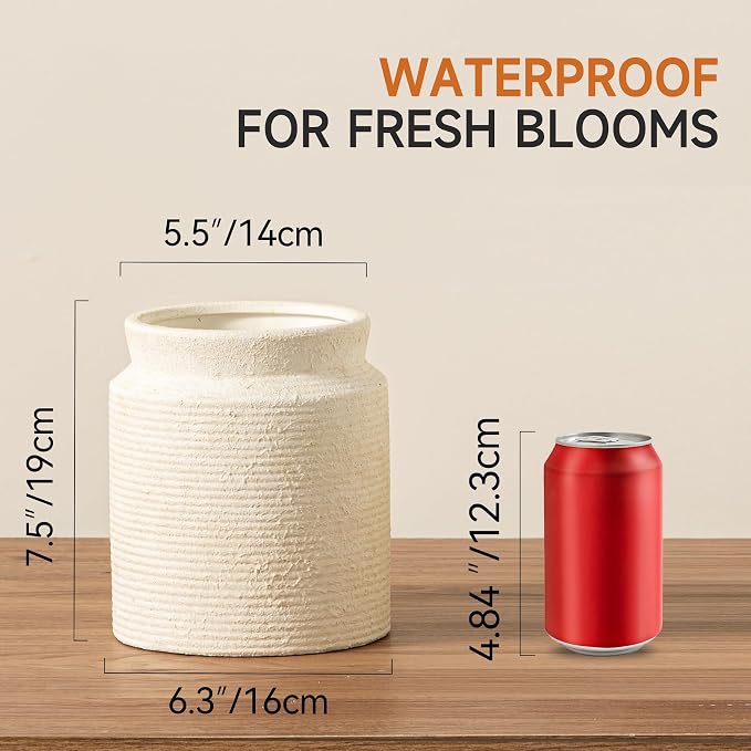 Ceramic Flower Vase 7.5 inch Farmhouse Rustic Vase - Image 3