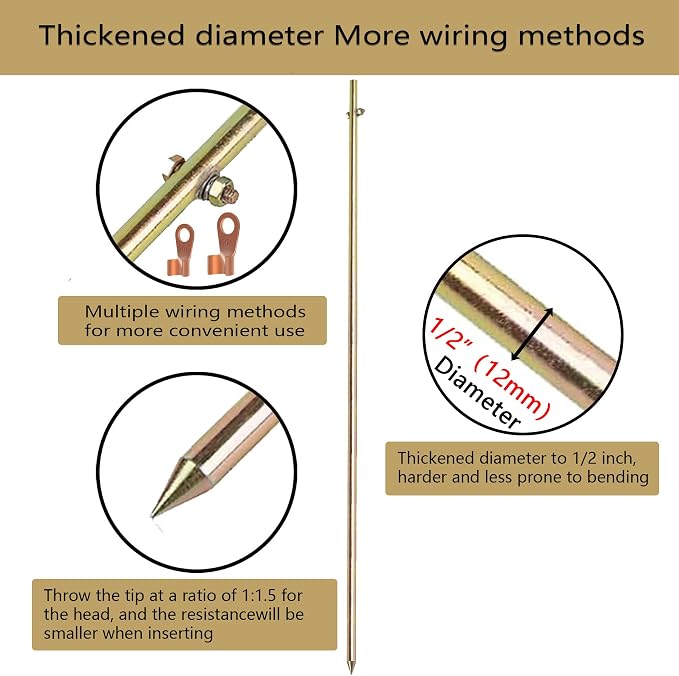 3 Pcs Grounding Rod, Diameter 1/2 inch Length 4ft Electrical Grounding bar - Image 3