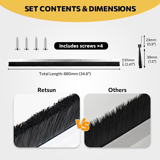 8 Sets Retsun Garage Door Brush Seal, 1 1/2" x 39.37" | Door Brush Sweep - Image 2