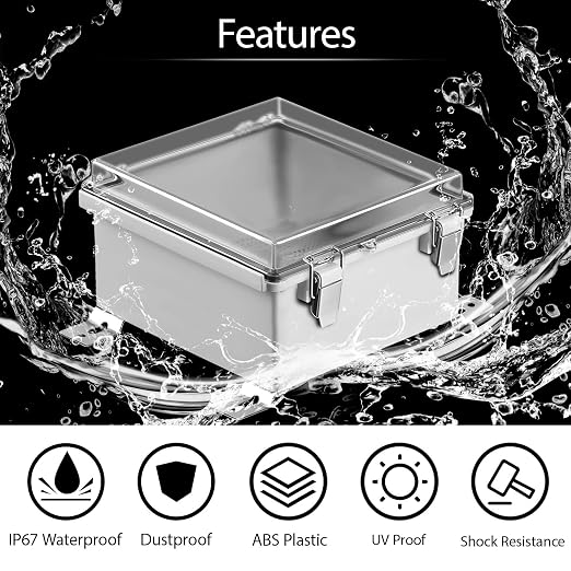 Electrical Box, IP67 Waterproof Hinged Clear Cover Stainless Steel Latch - Image 3